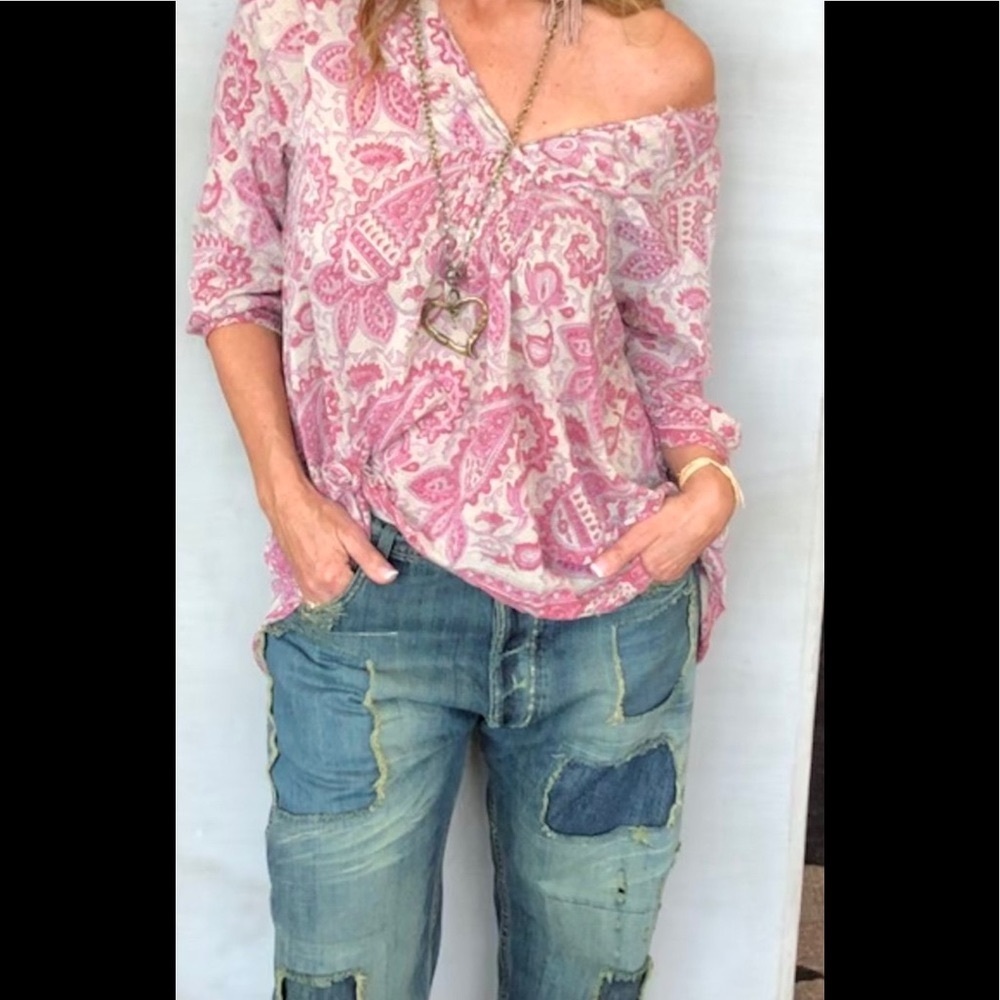 Magnolia pearl silk hand blouse with raw neck